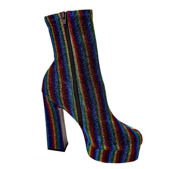 ASOS Platform Chunky Heel Boots Shimmered Rainbow Zippered Sock Bootie Women's 7 - Picture 1 of 11